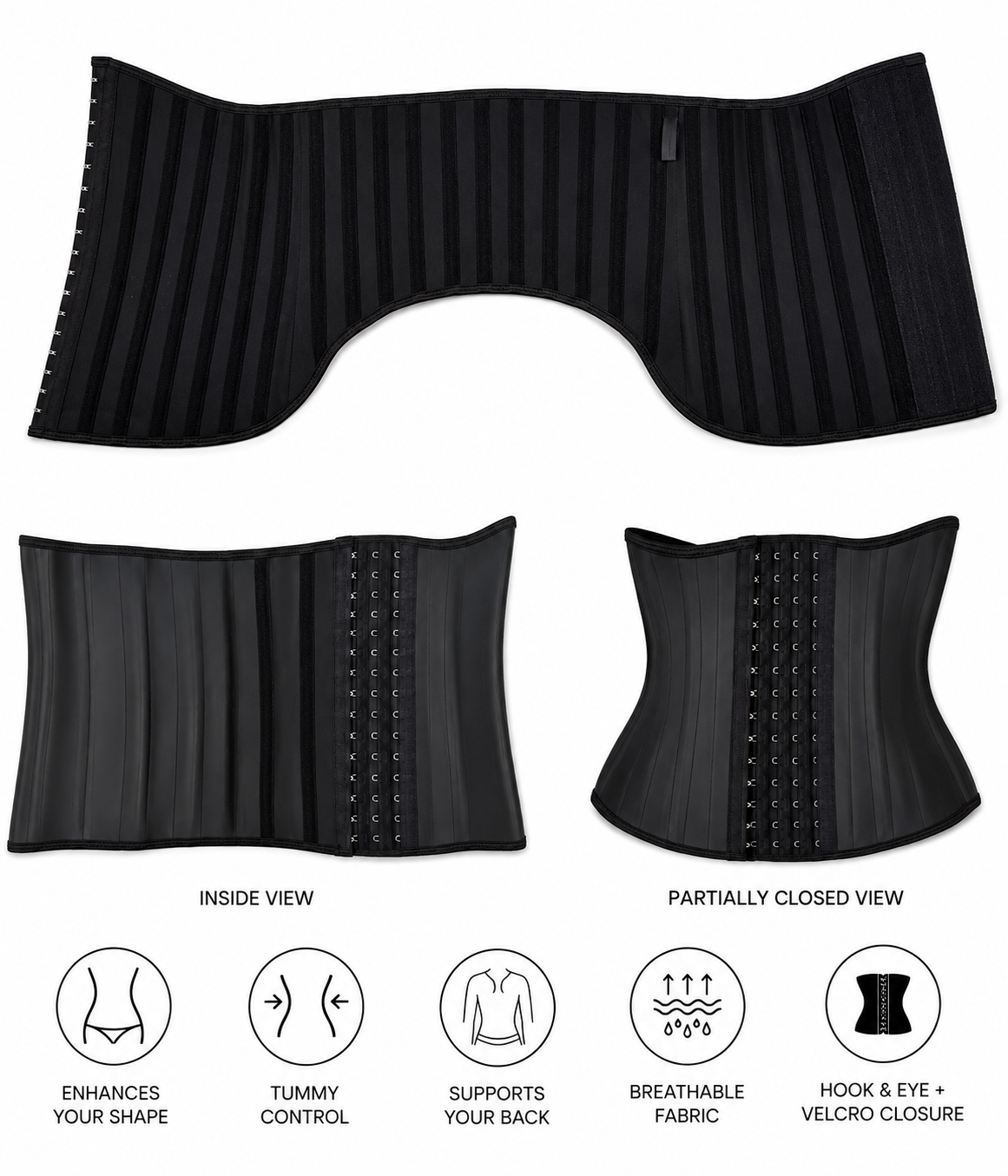 High Front Low Back Waist Trainer|Hooks