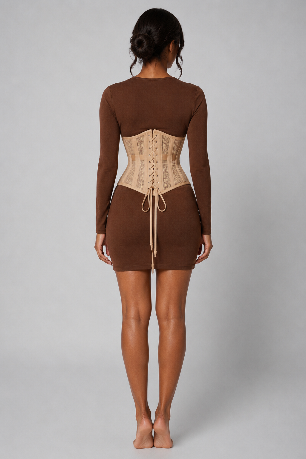 MESH STEEL BONED HOURGLASS CORSET | NUDE