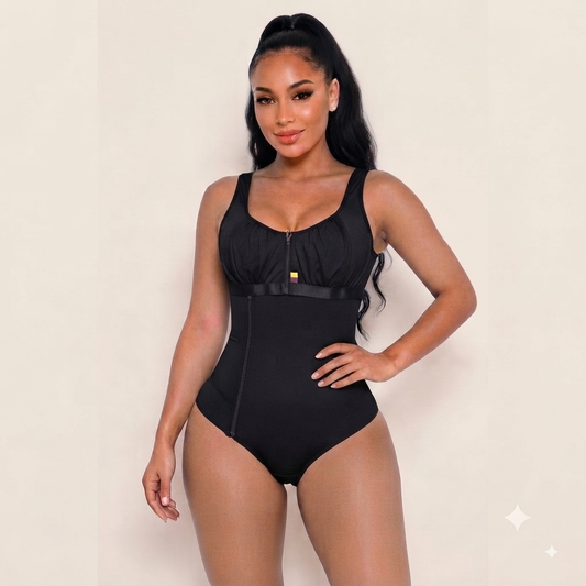 DOUBLE COMPRESSION BODYSUIT|BLACK|THONG