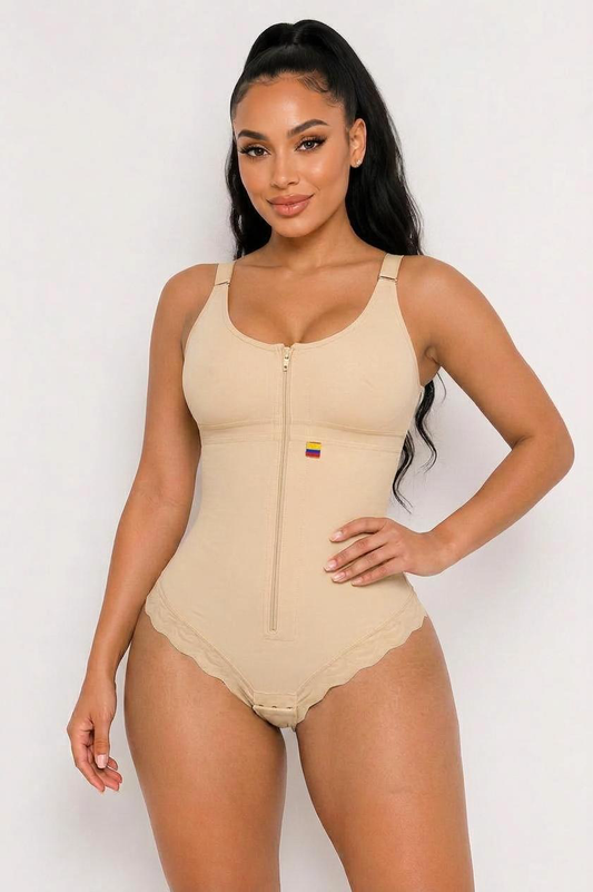 ZIPPER BODYSUIT|FULL BUST|BEIGE