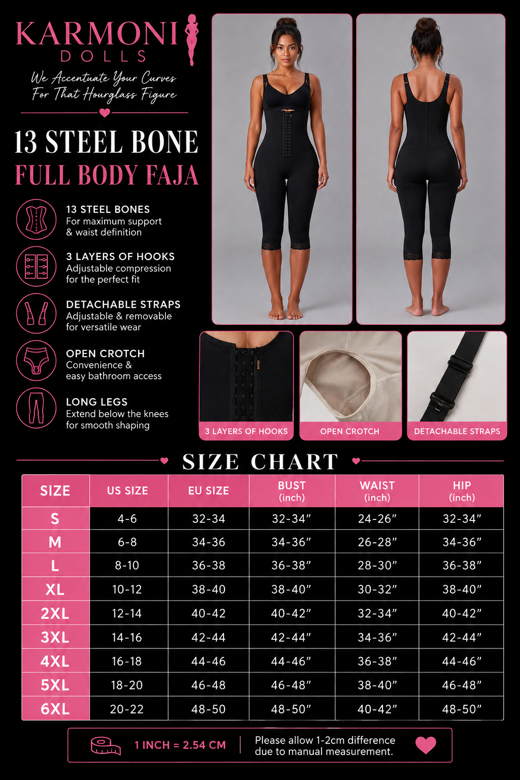 DETACHABLE STRAPS HOURGLASS FAJA||LONG LEGS|BLACK