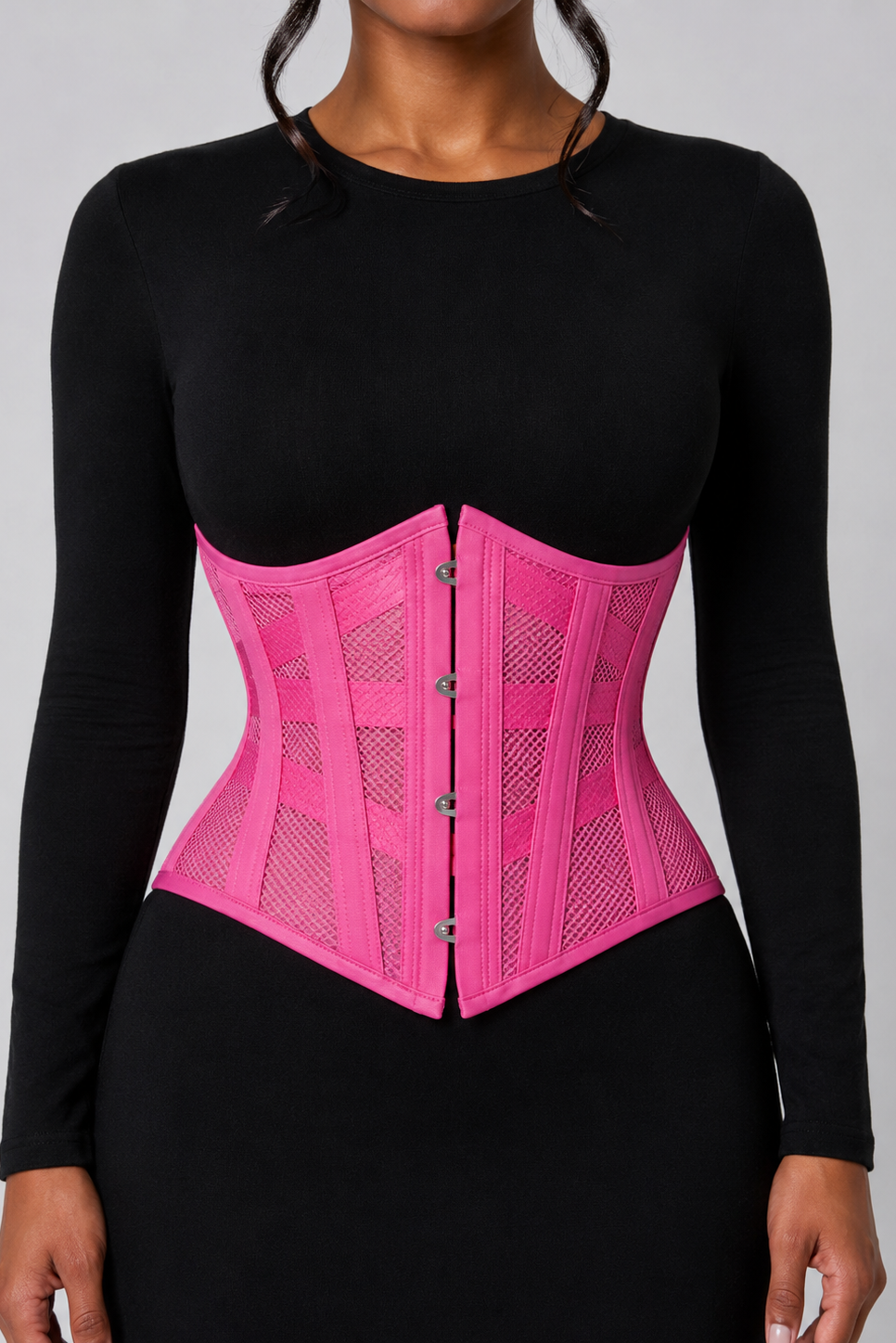 MESH STEEL BONED HOURGLASS CORSET | PINK