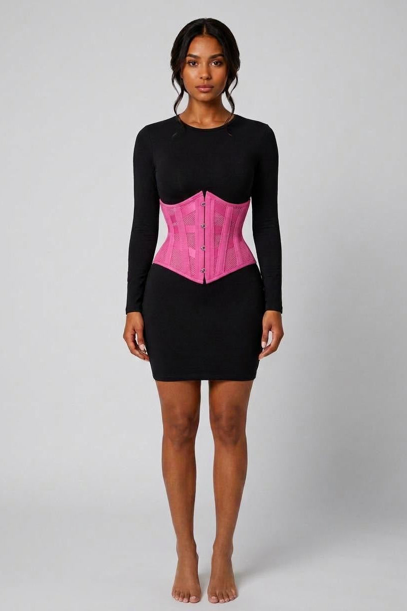 MESH STEEL BONED HOURGLASS CORSET | PINK
