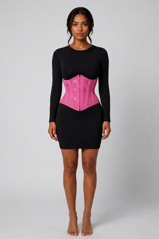 MESH STEEL BONED HOURGLASS CORSET | PINK
