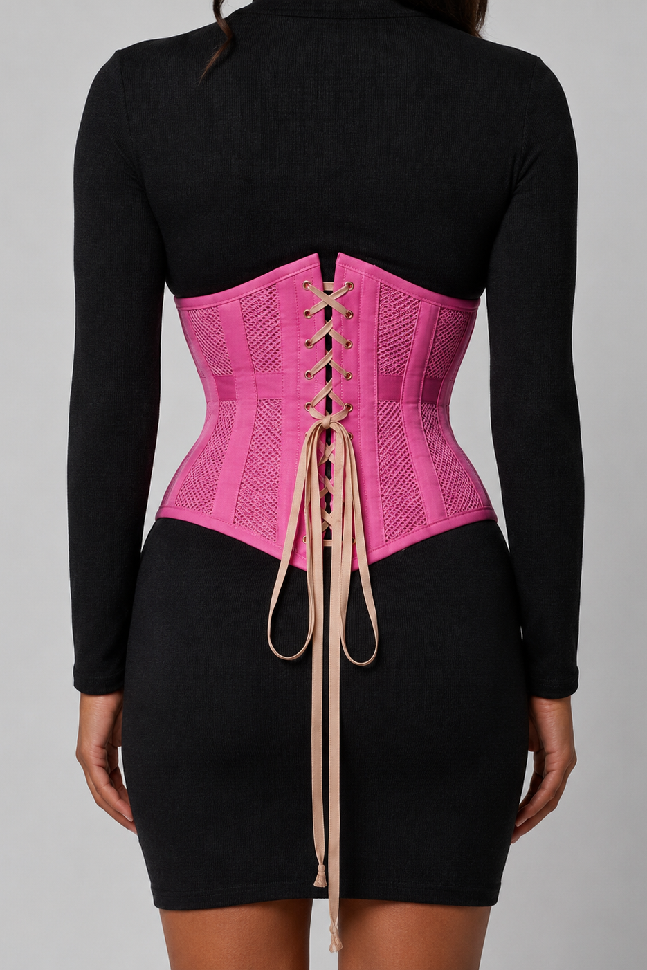 MESH STEEL BONED HOURGLASS CORSET | PINK