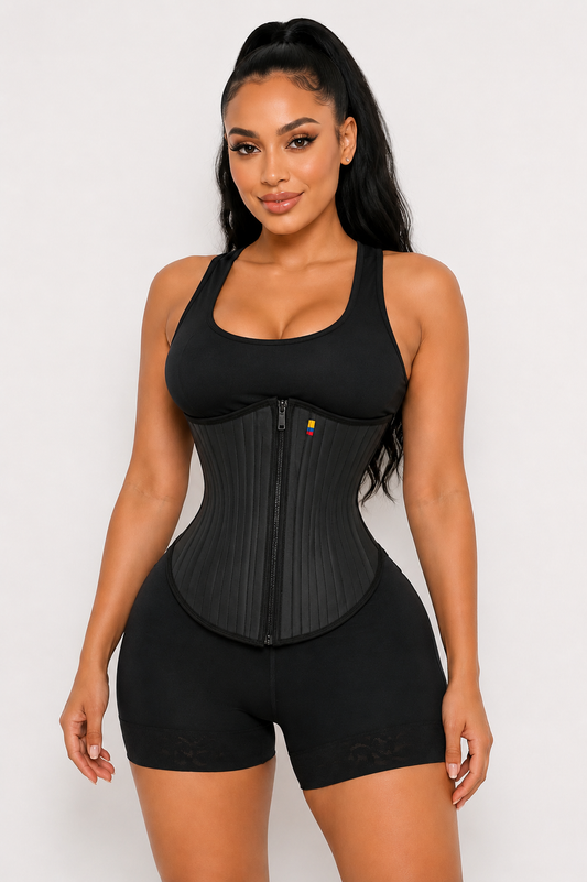 LATEX DOUBLE COMPRESSION HIGH FRONT LOW BACK WAIST TRAINER | ZIPPER