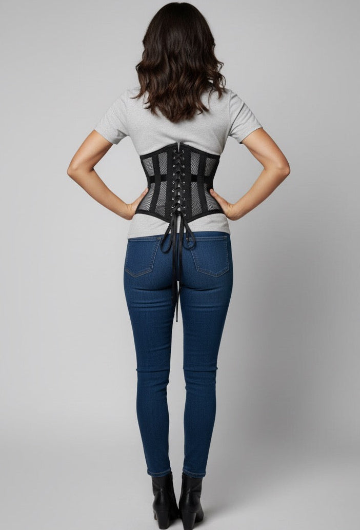 MESH STEEL BONED HOURGLASS CORSET