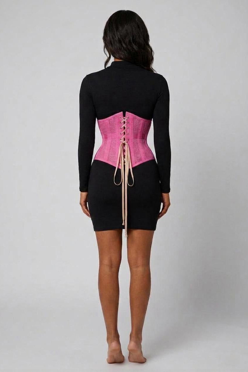 MESH STEEL BONED HOURGLASS CORSET | PINK