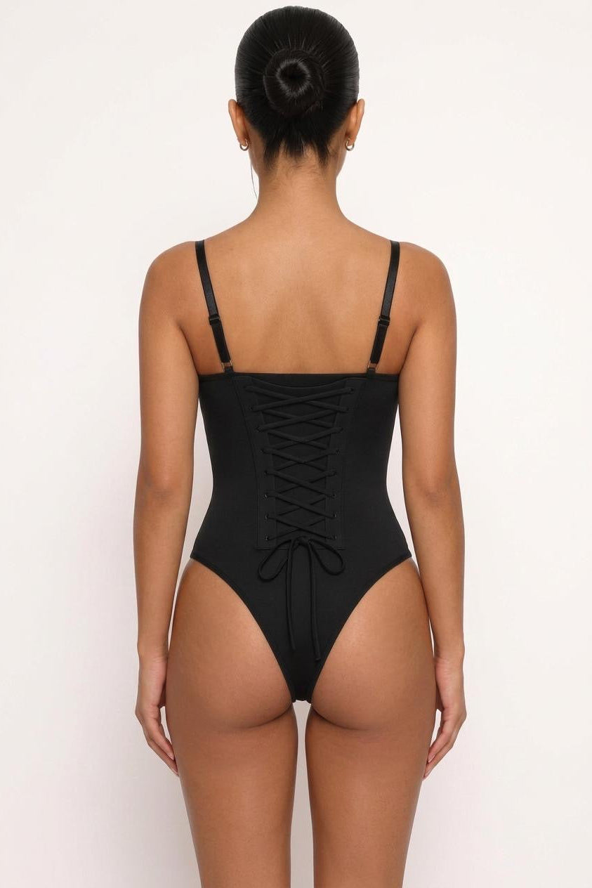 LUXE LACE-UP SCULPTING BODYSUIT(THIN STRAPS)