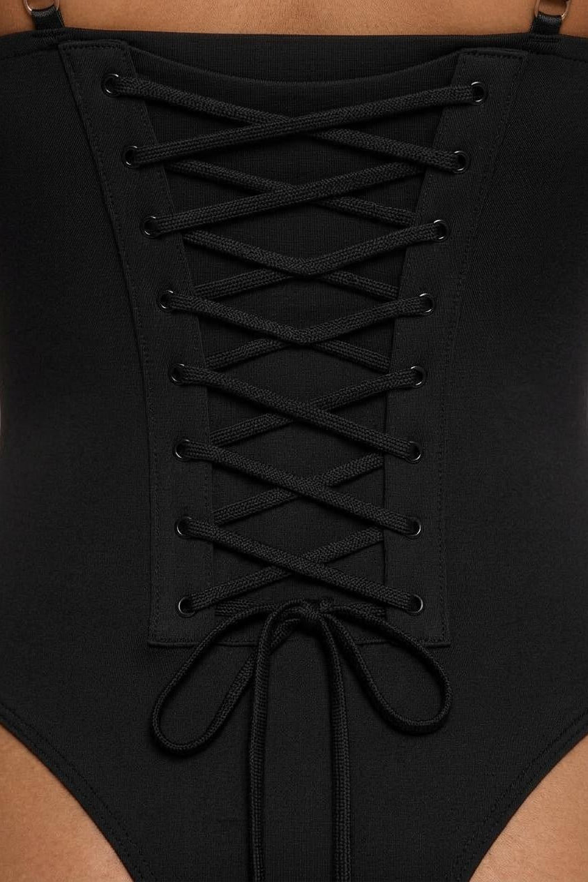 LUXE LACE-UP SCULPTING BODYSUIT(THIN STRAPS)