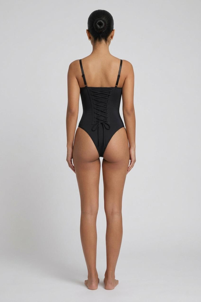 LUXE LACE-UP SCULPTING BODYSUIT(THIN STRAPS)