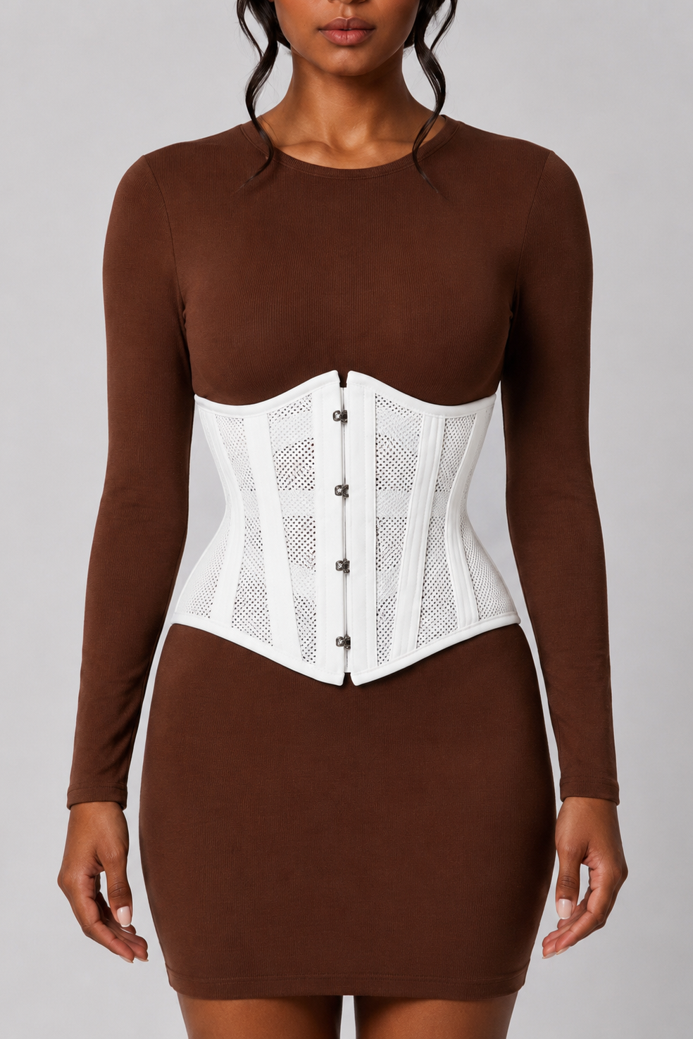 MESH STEEL BONED HOURGLASS CORSET | WHITE