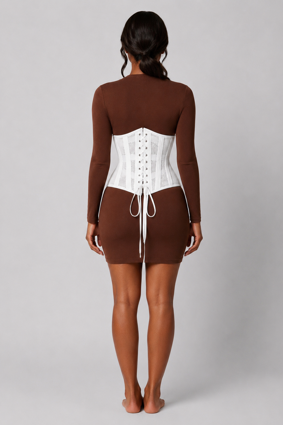 MESH STEEL BONED HOURGLASS CORSET | WHITE