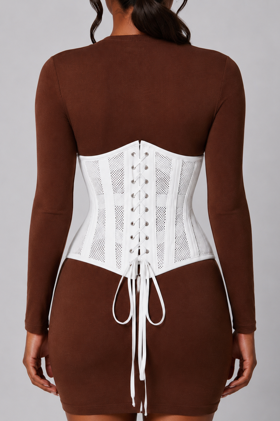 MESH STEEL BONED HOURGLASS CORSET | WHITE