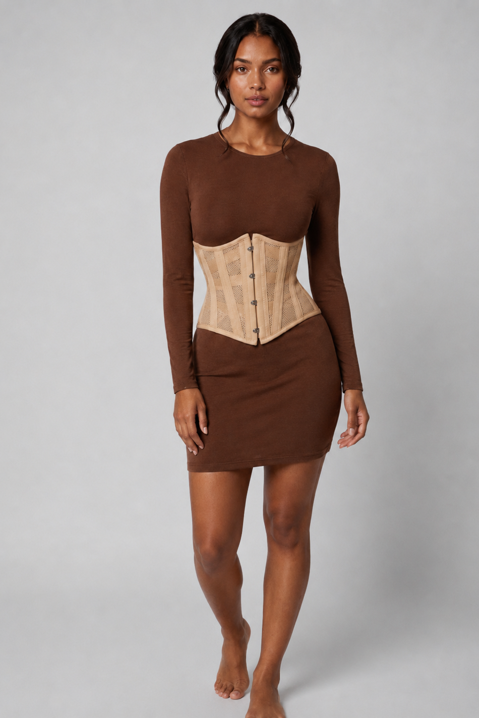 MESH STEEL BONED HOURGLASS CORSET | NUDE