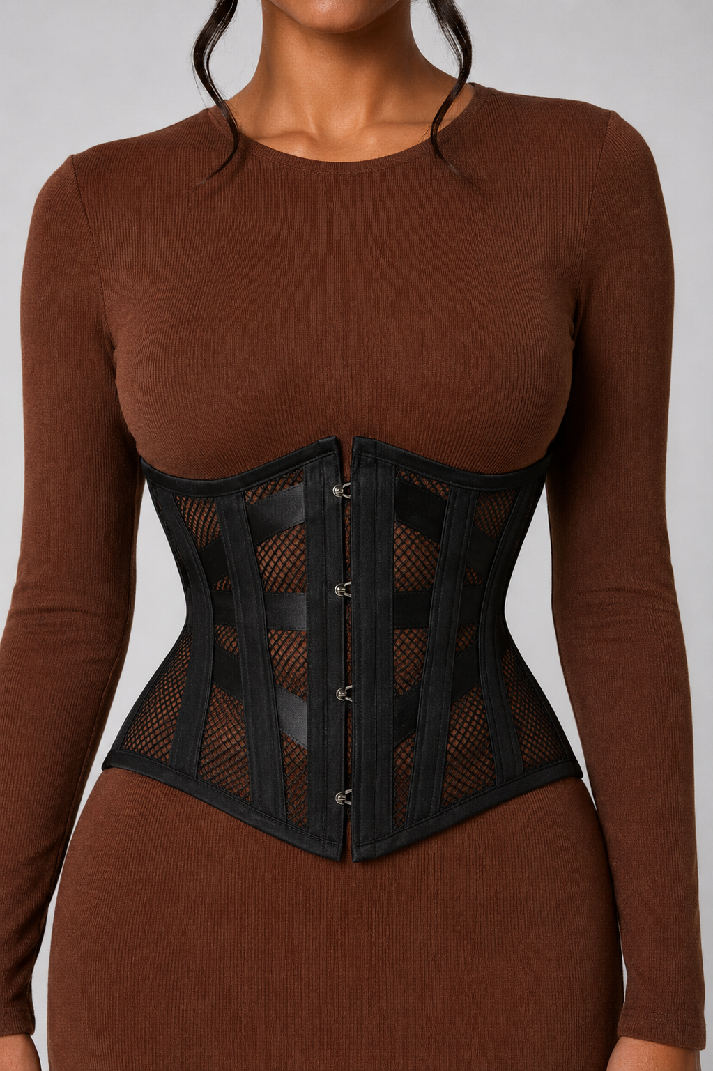 MESH STEEL BONED HOURGLASS CORSET